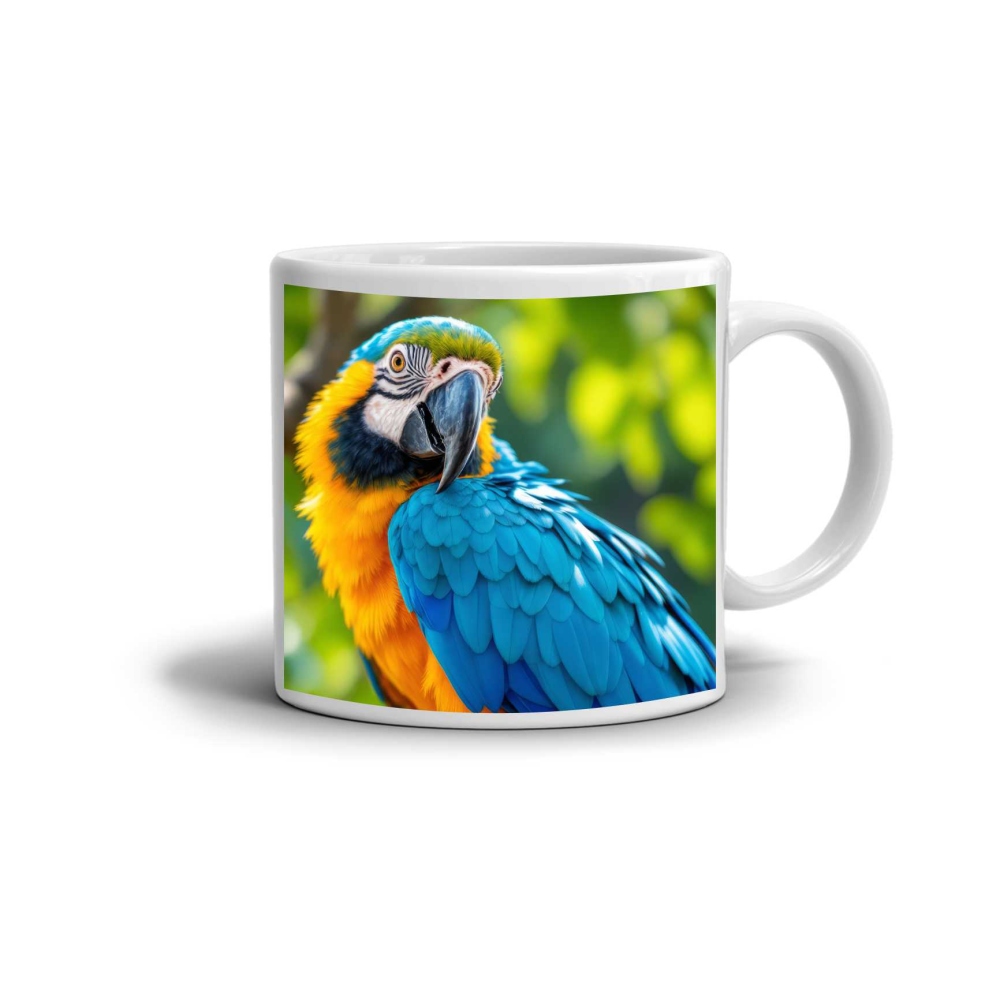 Fehér kerámia bögre 330ml képpel - egzotikus ara papagáj