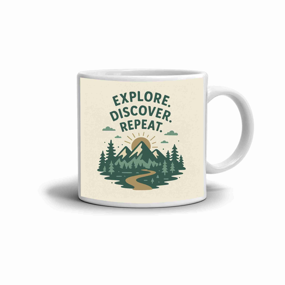 Fehér kerámia bögre 330ml képpel - felfedezés ismétlés