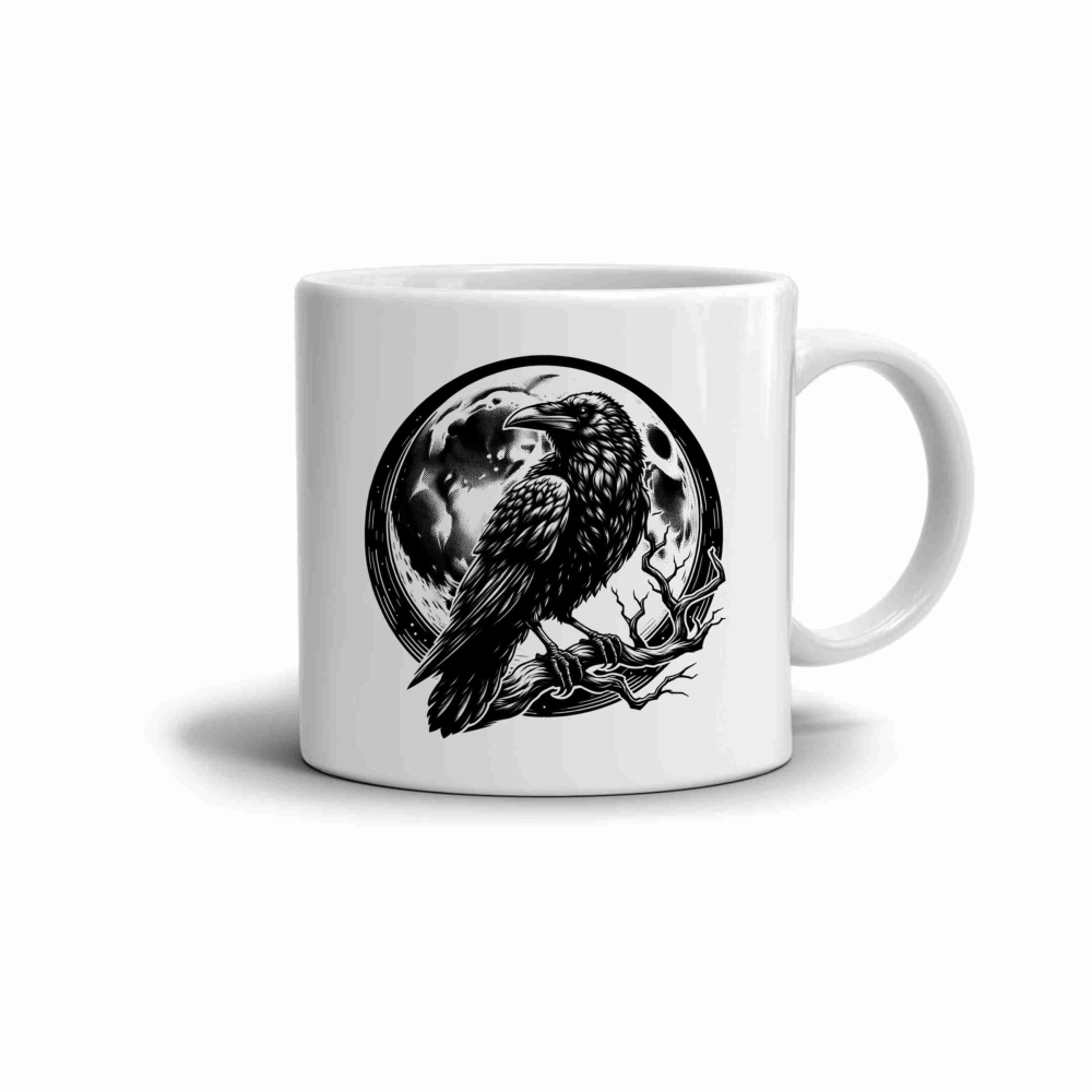 Fehér kerámia bögre 330ml képpel - holló teliholdkor