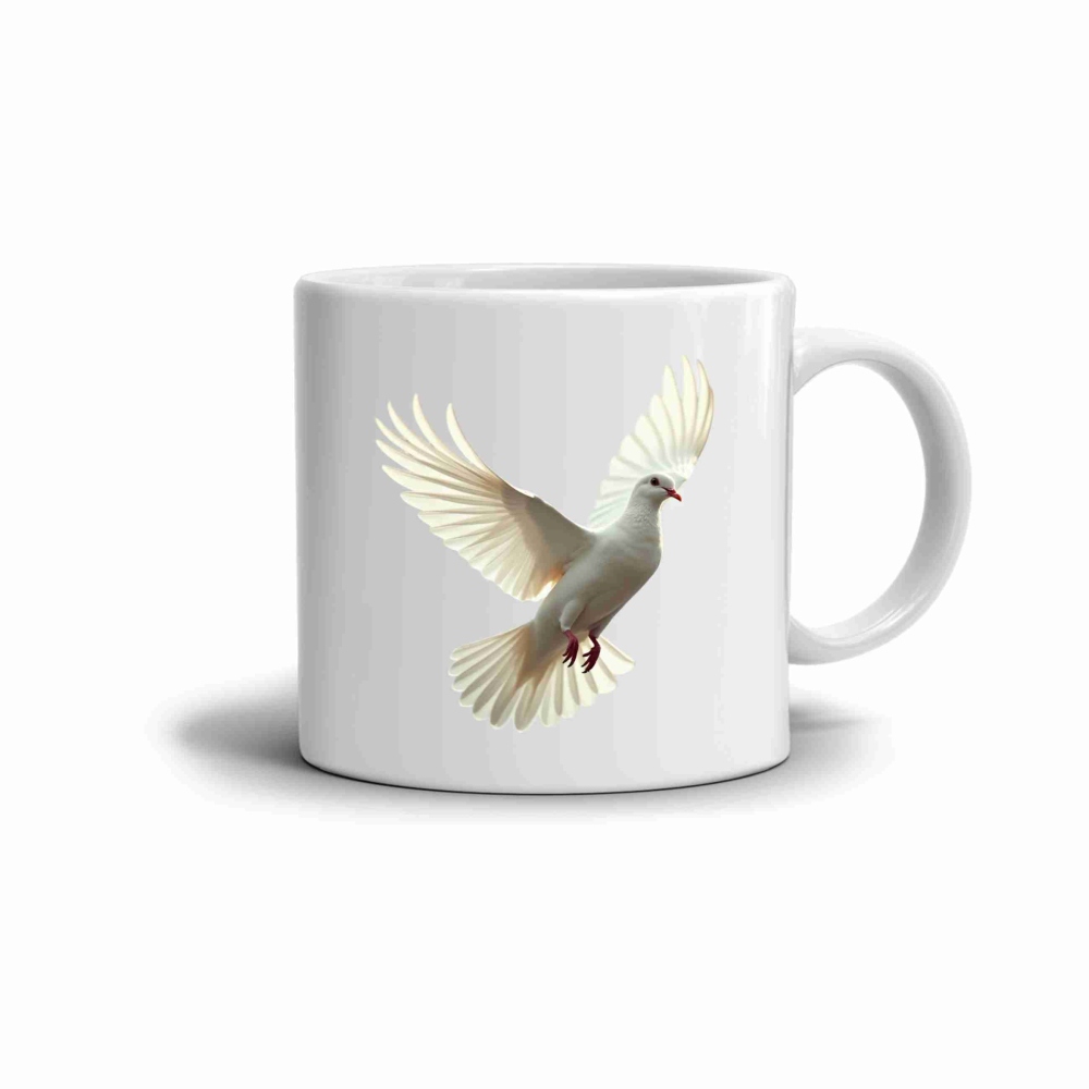 Fehér kerámia bögre 330ml képpel - repülő galamb