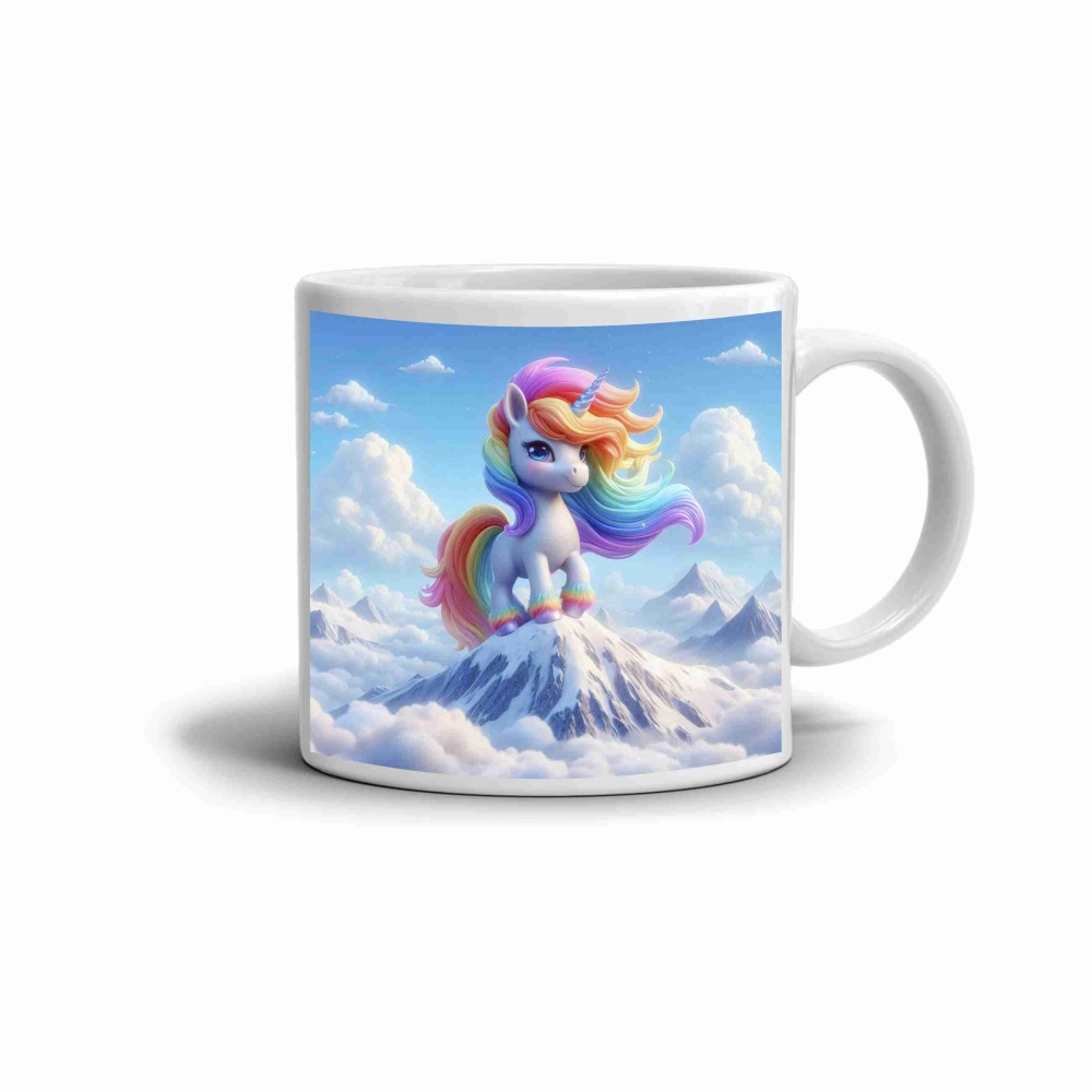 Fehér kerámia bögre 330ml képpel - varázslatos unikornis hegy
