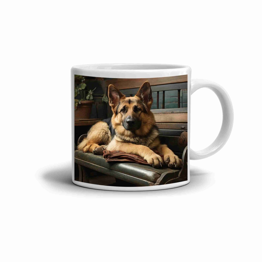 Fehér kerámia bögre 330ml képpel - büszke németjuhász