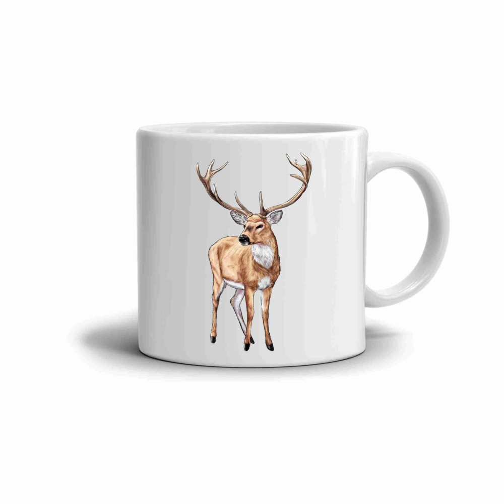 Fehér kerámia bögre 330ml képpel - szarvas