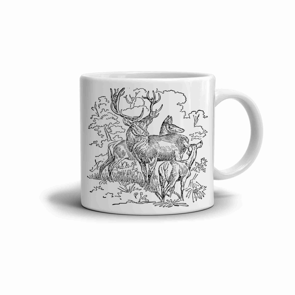 Fehér kerámia bögre 330ml képpel - szarvas család