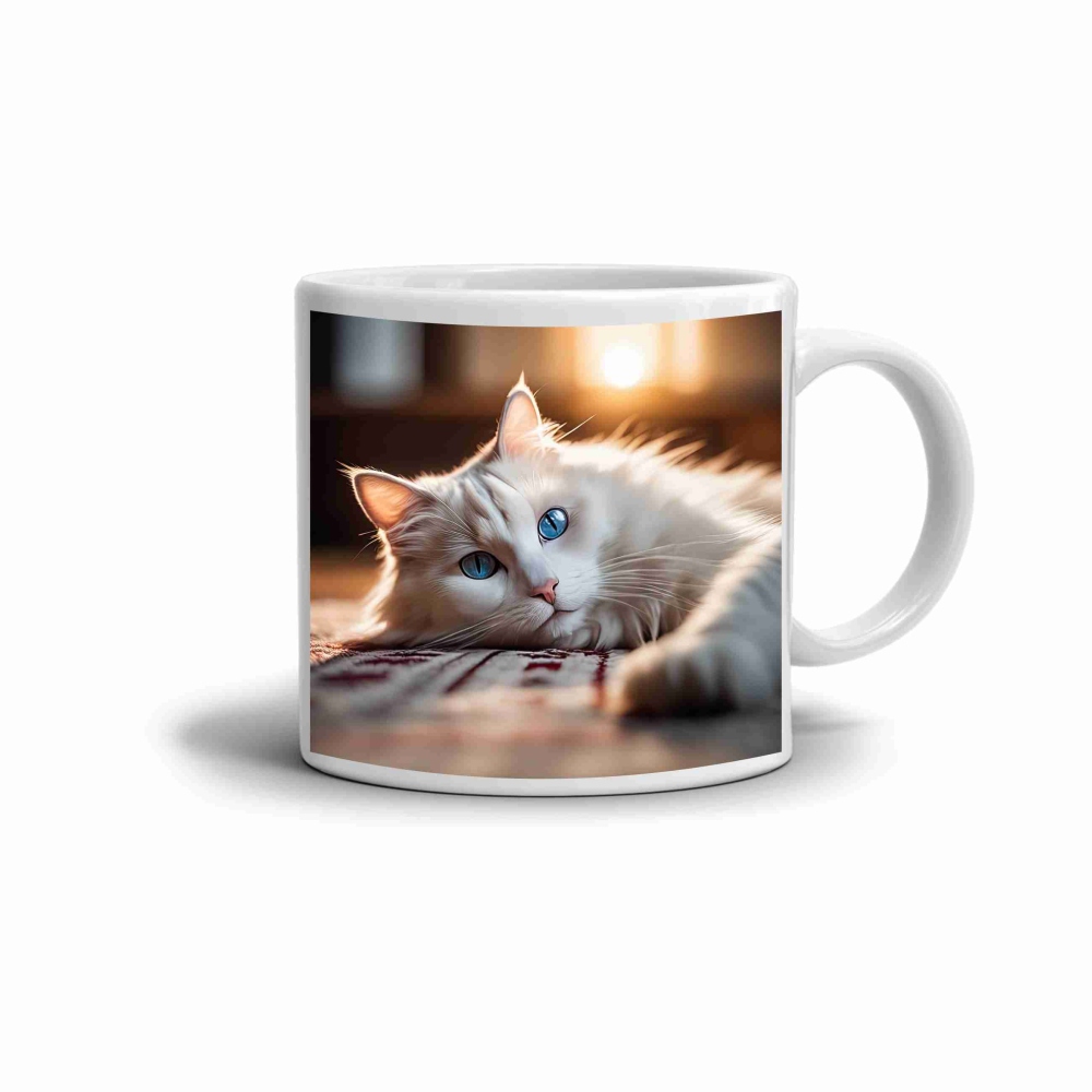 Fehér kerámia bögre 330ml képpel - nyugodt ragdoll