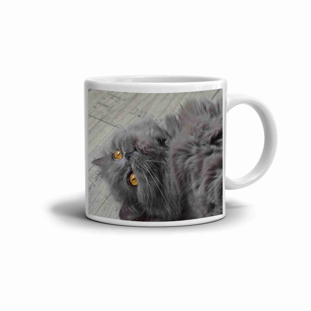 Fehér kerámia bögre 330ml képpel - macska háziállat