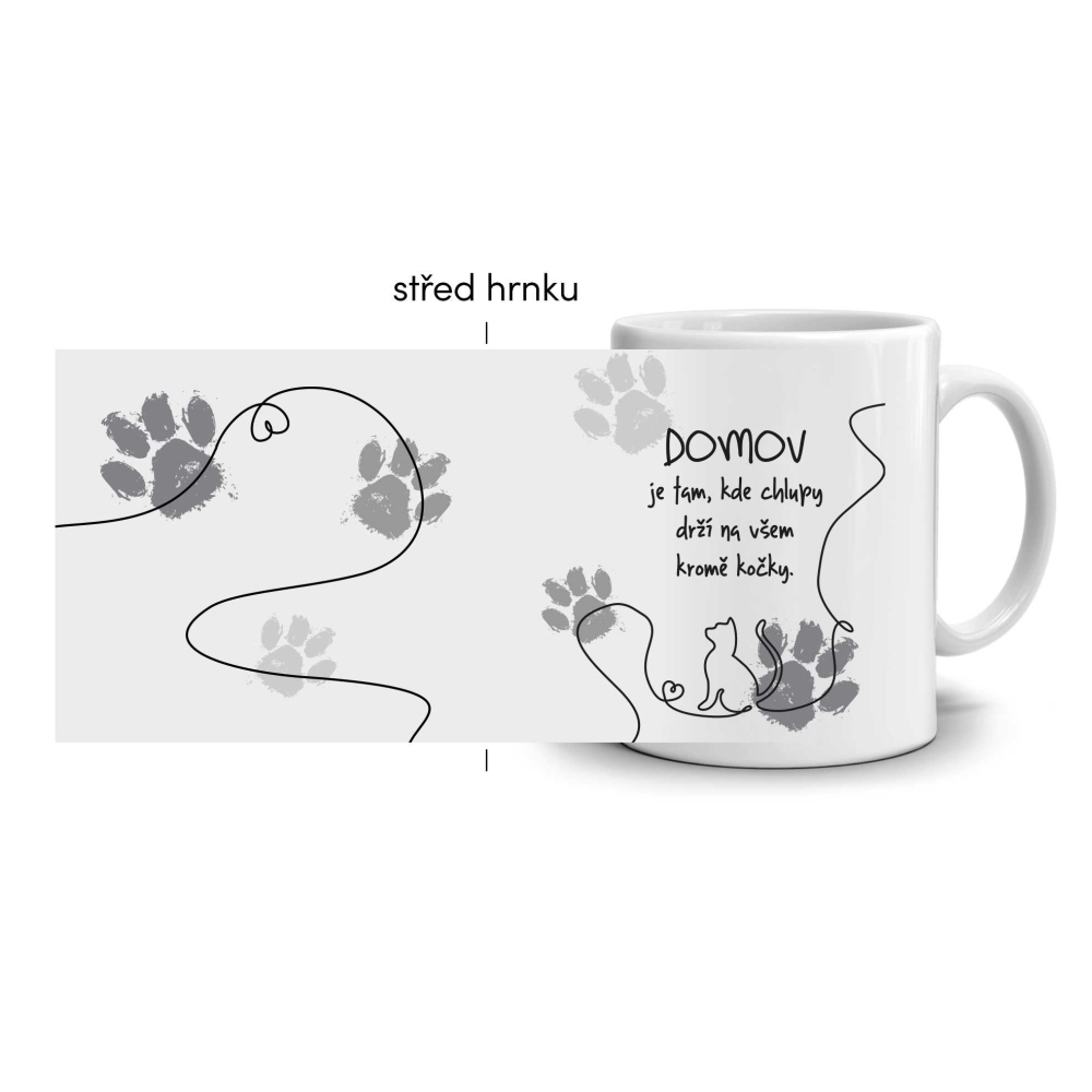 Fehér kerámia bögre 330ml képpel - macskaház (világos téma)