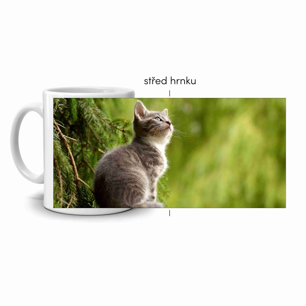 Fehér kerámia bögre 330ml képpel - Macska az erdőben