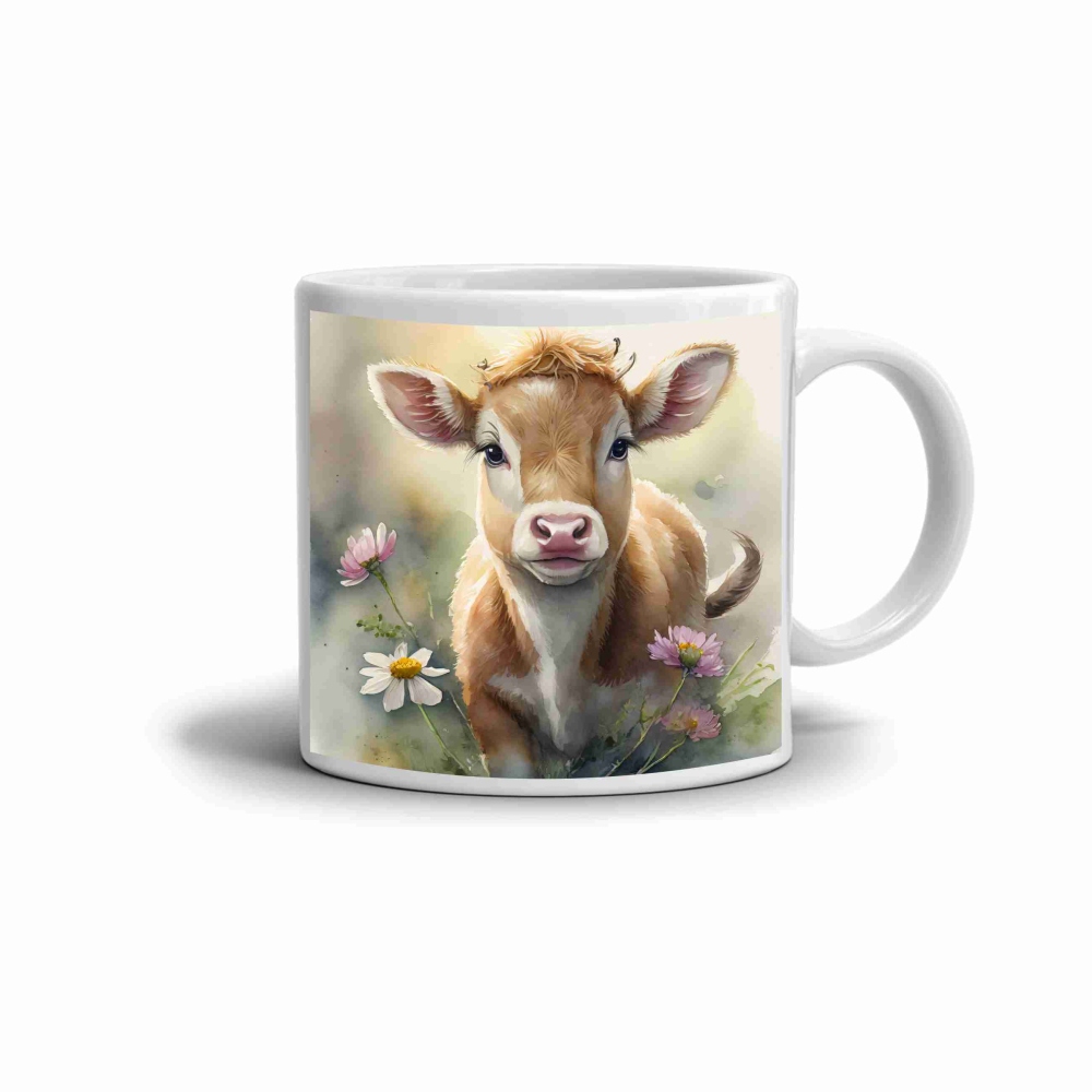 Fehér kerámia bögre 330ml képpel - tehén a réten