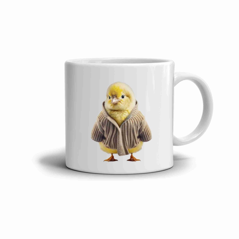 Fehér kerámia bögre 330ml képpel - pulóveres csirke