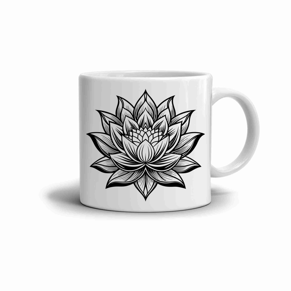 Fehér kerámia bögre 330ml képpel - lótuszvirág