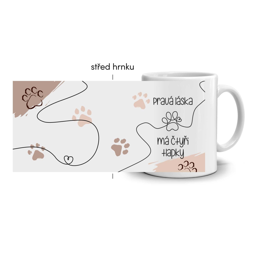 Fehér kerámia bögre 330ml képpel - a szerelemnek négy mancsa van (világos téma)