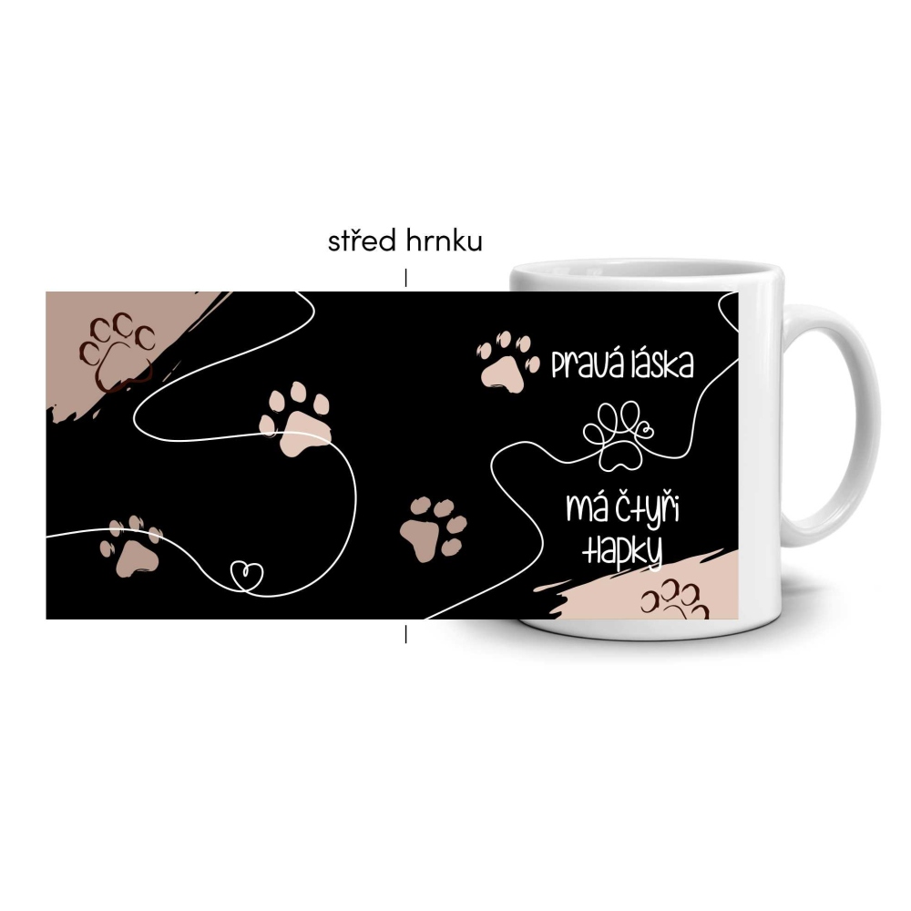 Fehér kerámia bögre 330ml képpel - a szerelemnek négy mancsa van (sötét téma)