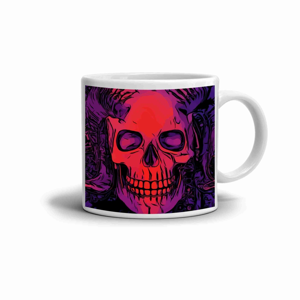 Fehér kerámia bögre 330ml képpel - koponya