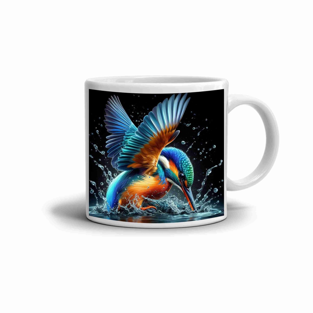 Fehér kerámia bögre 330ml képpel - jégmadár a víz felett