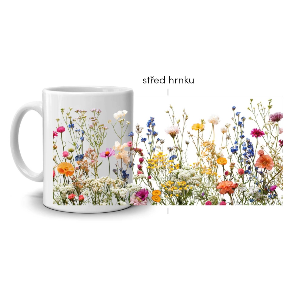 Fehér kerámia bögre 330ml képpel - nyári rét