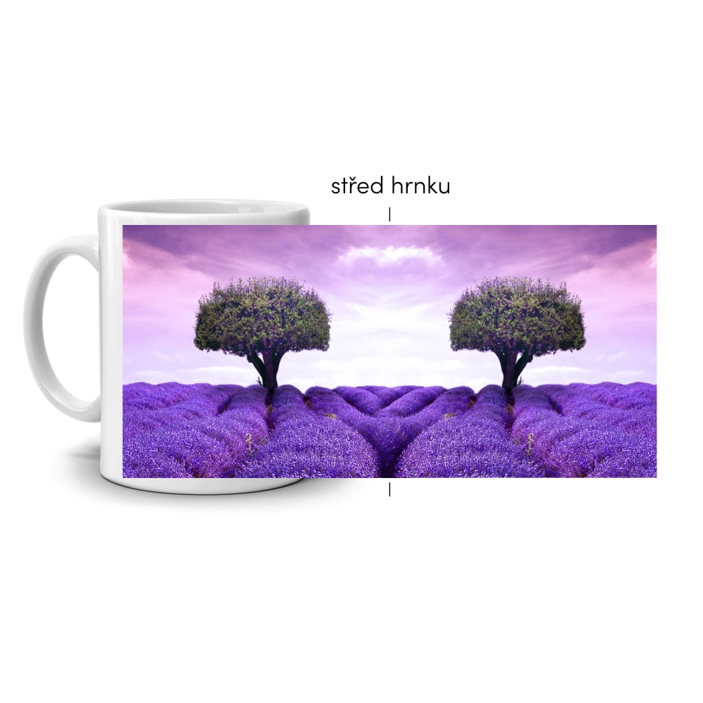 Fehér kerámia bögre 330ml képpel - levendula rét