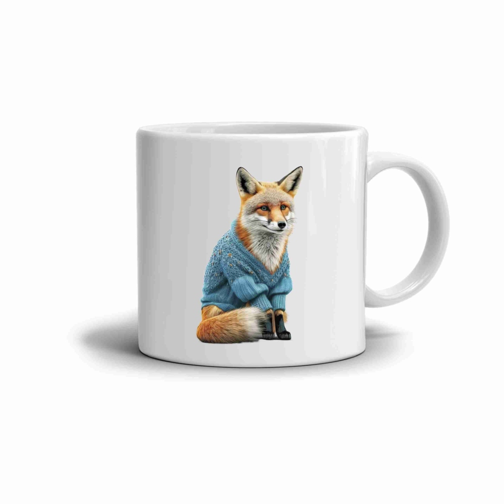 Fehér kerámia bögre 330ml képpel - róka pulóverben