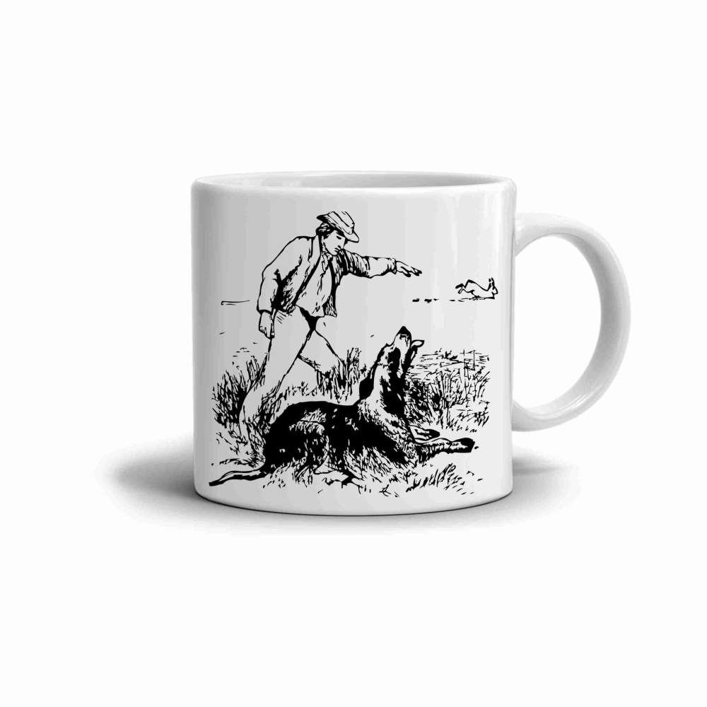 Fehér kerámia bögre 330ml képpel - vadász és kutya