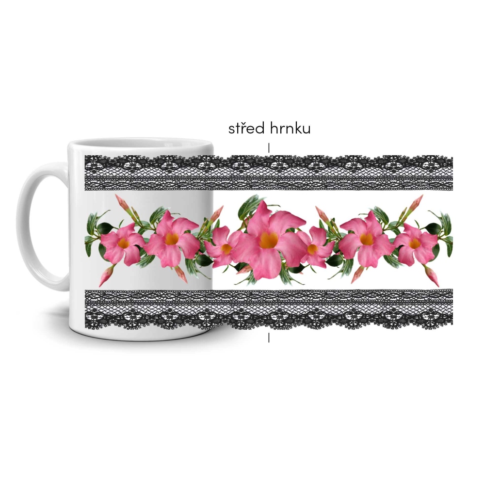 Fehér kerámia bögre 330ml képpel - csipkés mandevilla