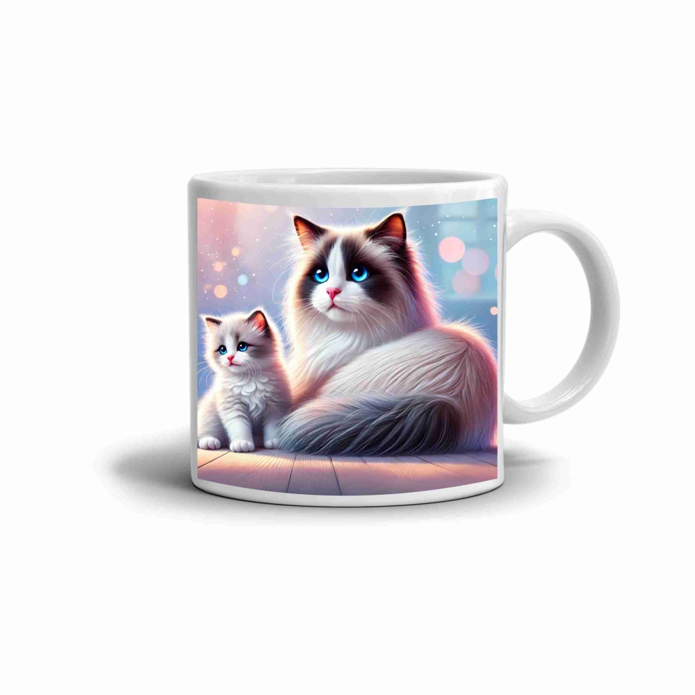 Fehér kerámia bögre 330ml képpel - kék szemű macskapár