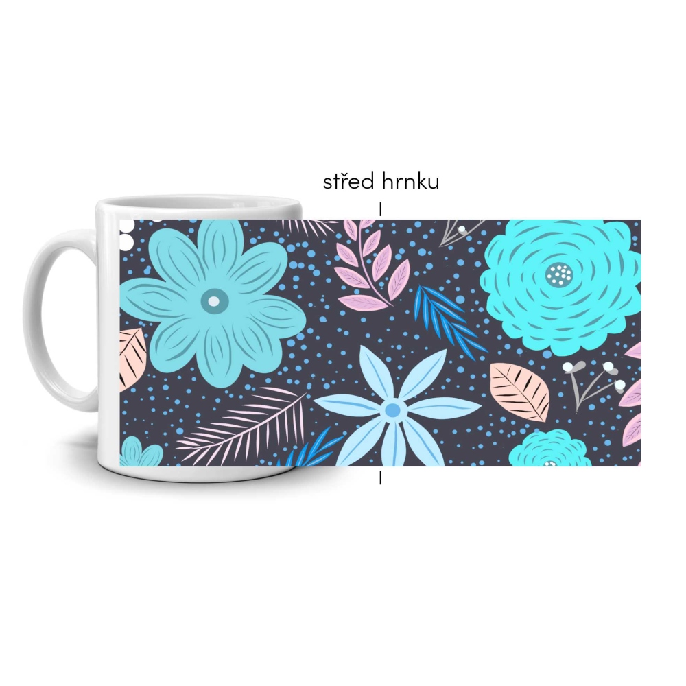 Fehér kerámia bögre 330ml képpel - kék virágminta