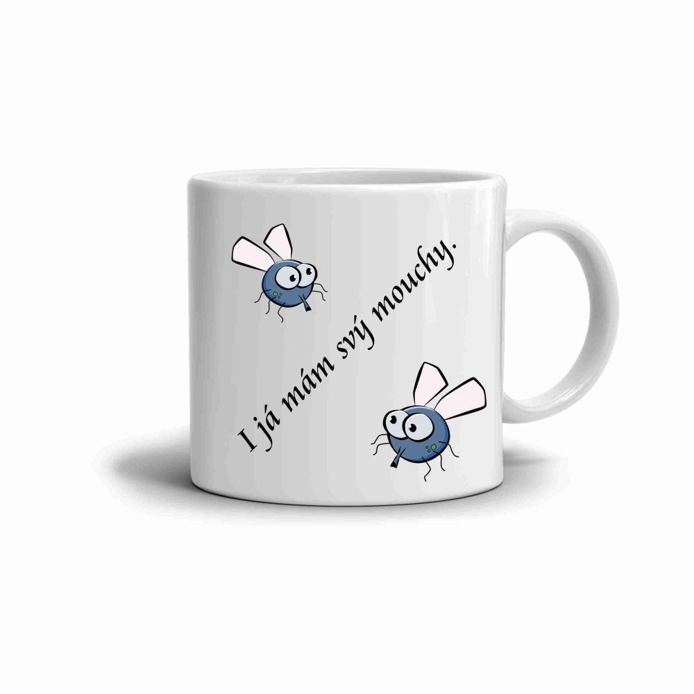 Fehér kerámia bögre 330ml képpel - legyek