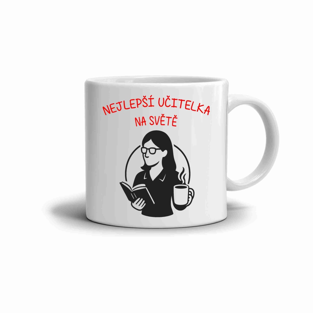 Fehér kerámia bögre 330ml képpel - legjobb tanár (piros változat)