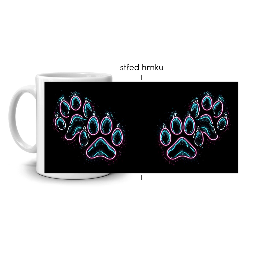 Fehér kerámia bögre 330ml képpel - neon kutyamancsok
