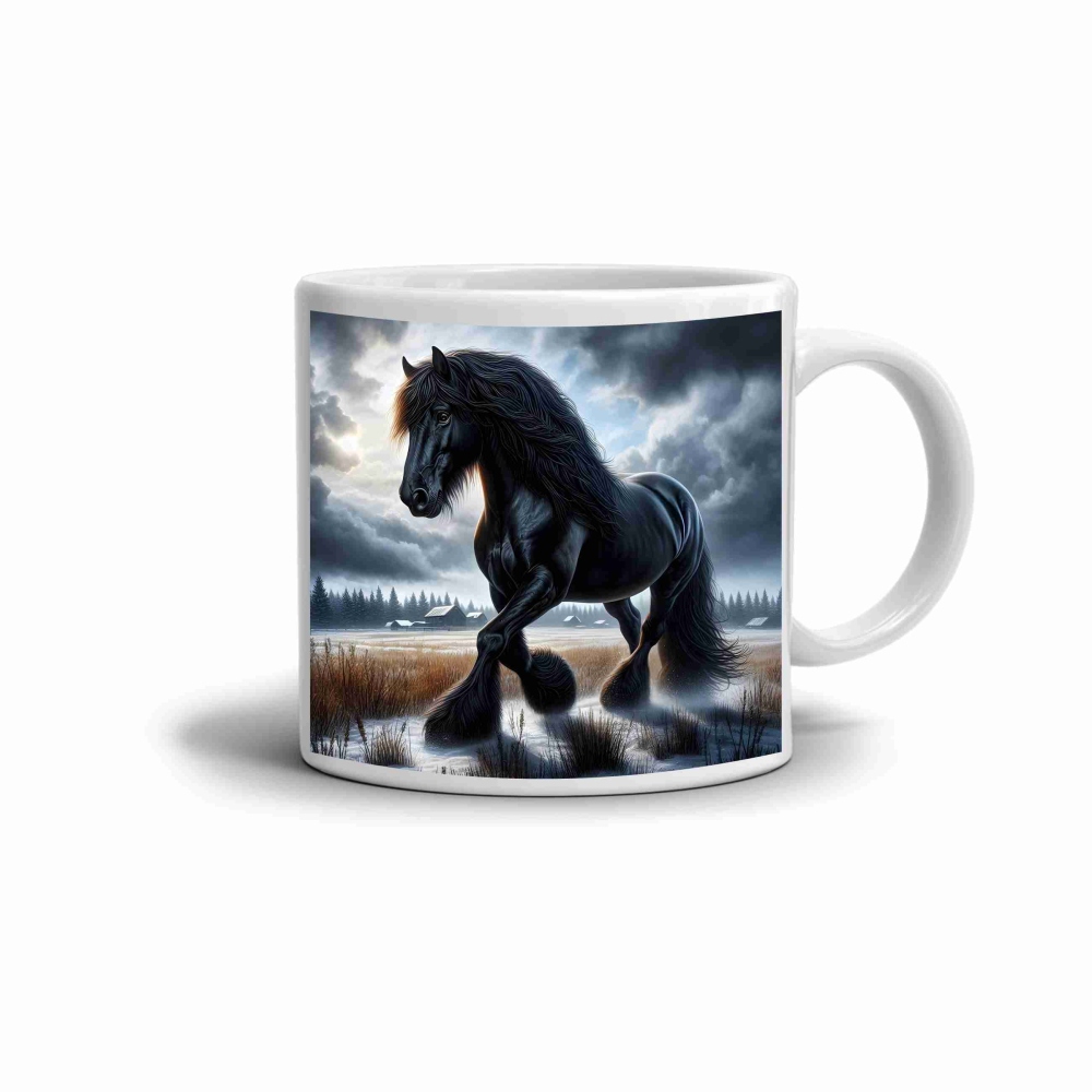 Fehér kerámia bögre 330ml képpel - féktelen ló