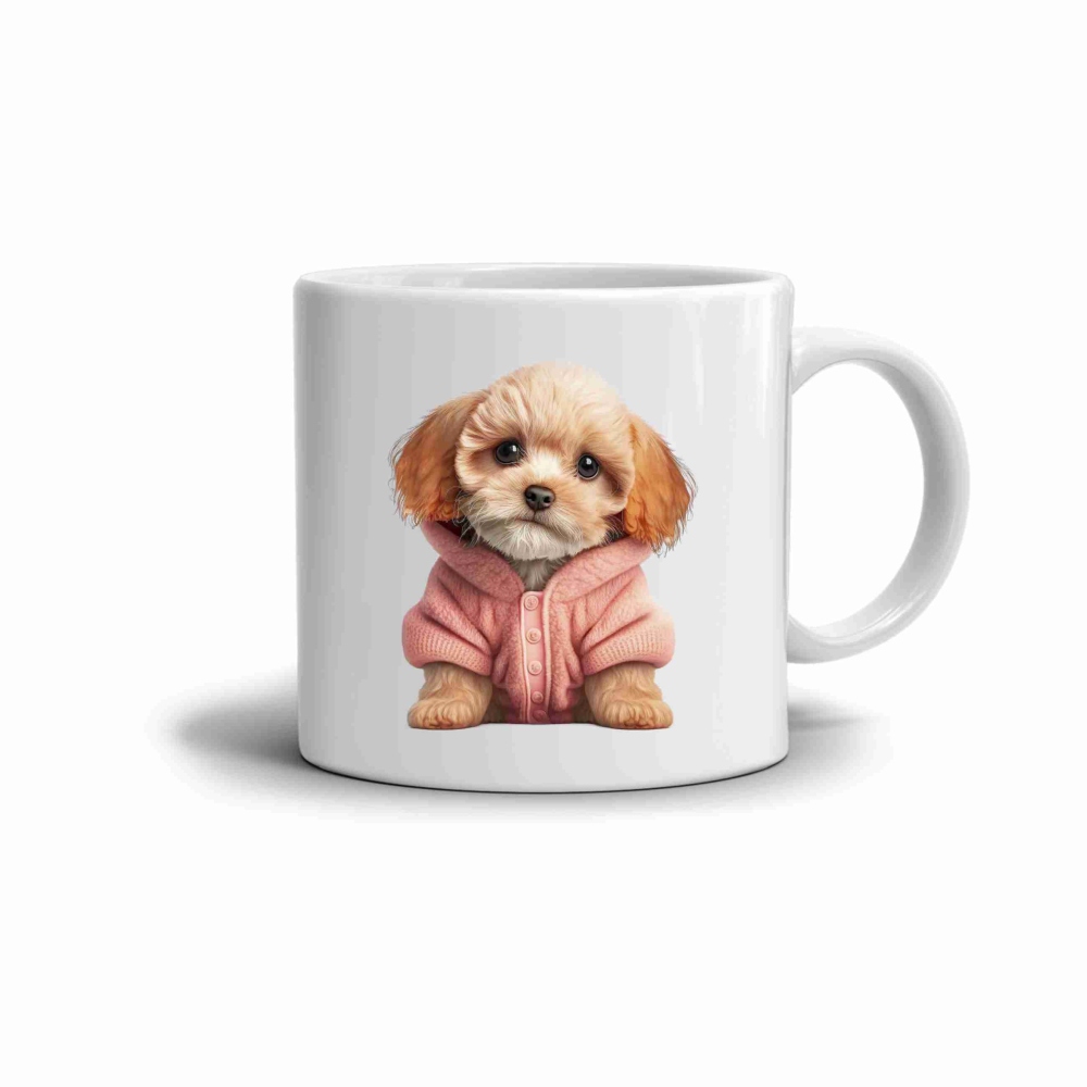 Fehér kerámia bögre 330ml képpel - egy pulóveres kutya