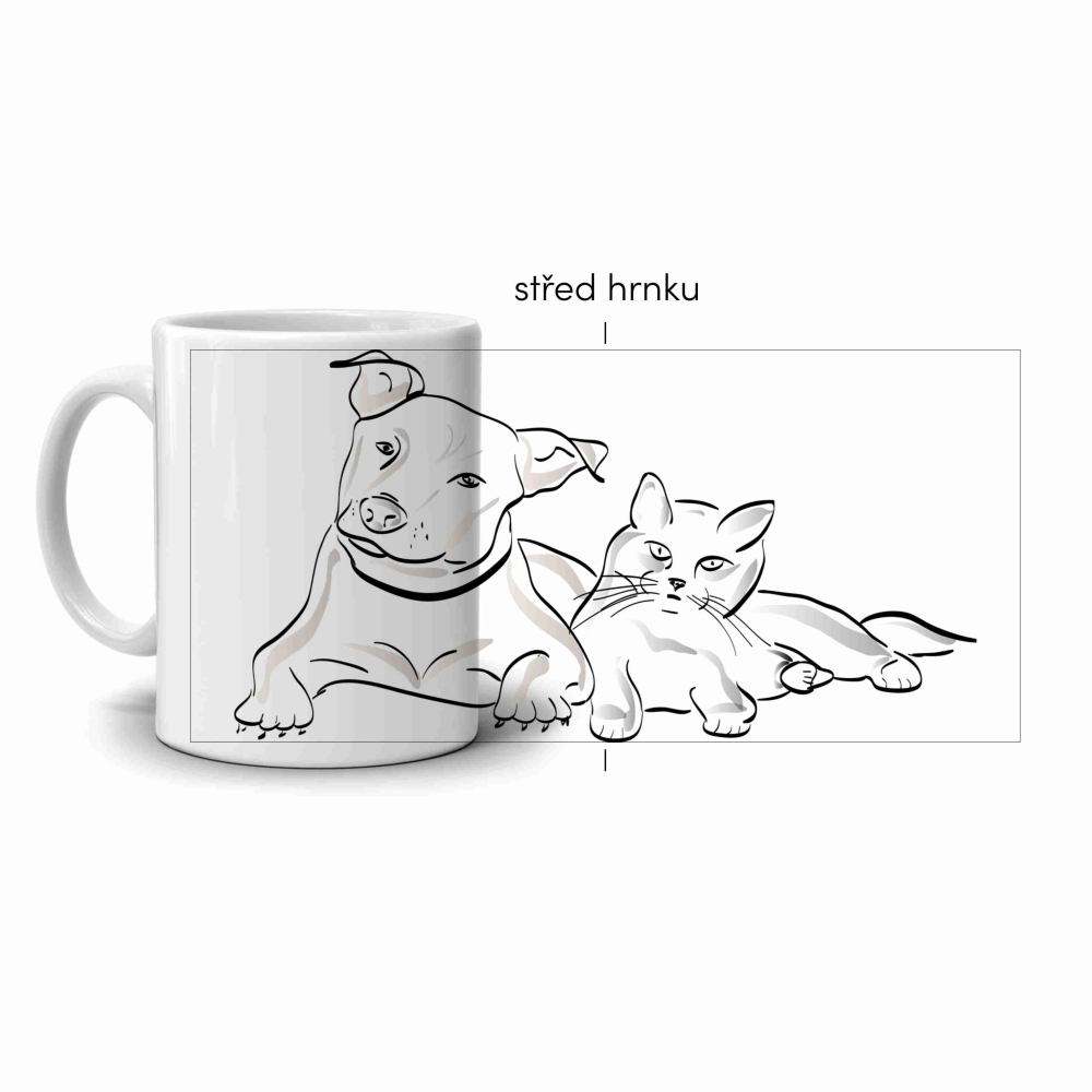 Fehér kerámia bögre 330ml képpel - Kutya és macska