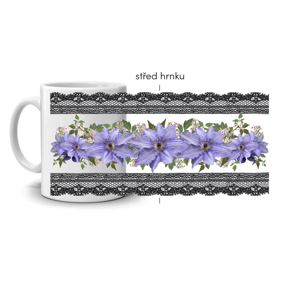 Fehér kerámia bögre 330ml képpel - csipkés klematisz