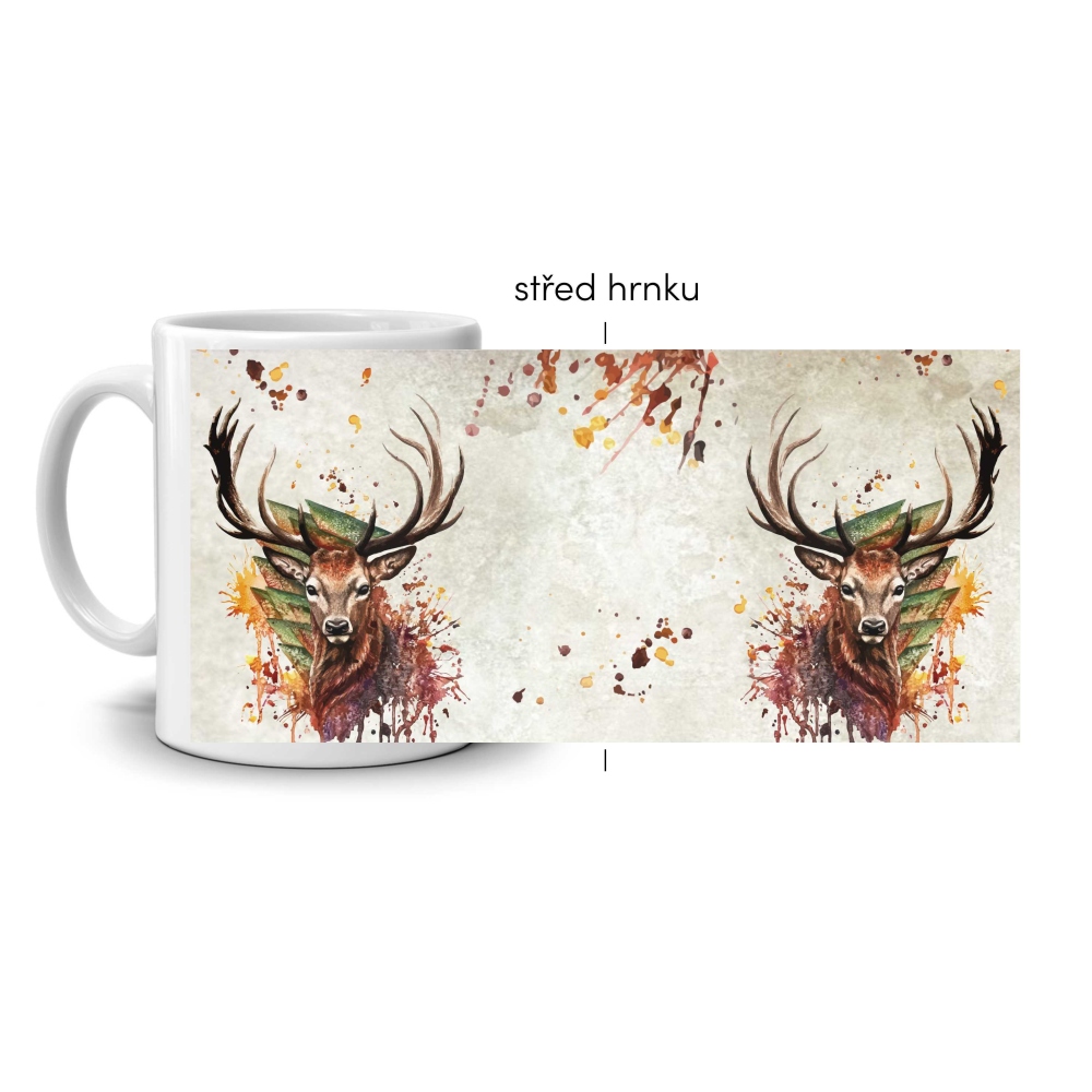Fehér kerámia bögre 330ml képpel - őszi szarvas