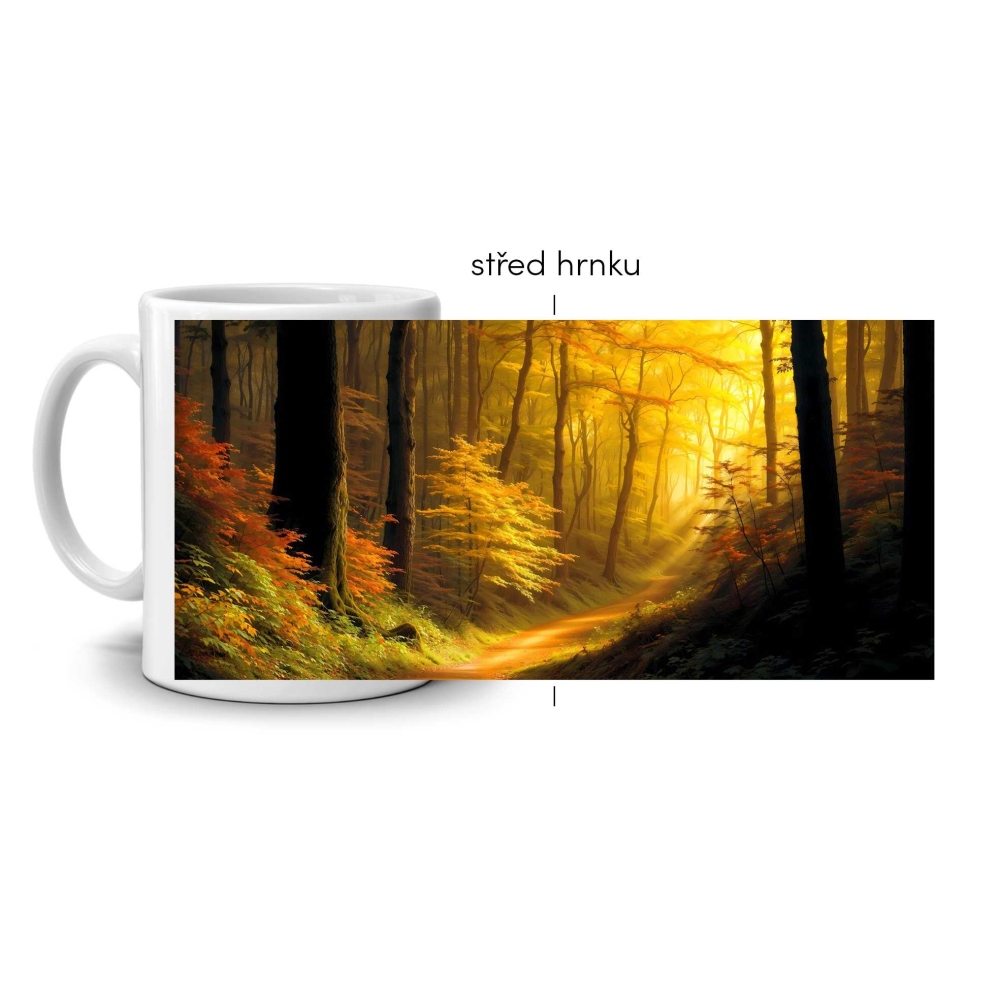 Fehér kerámia bögre 330ml képpel - őszi erdő