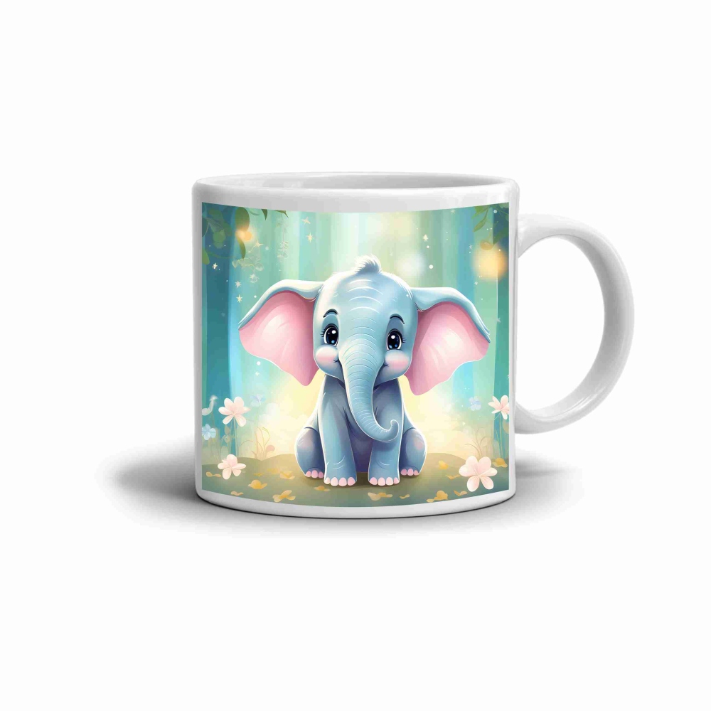 Fehér kerámia bögre 330ml képpel - tündér elefánt