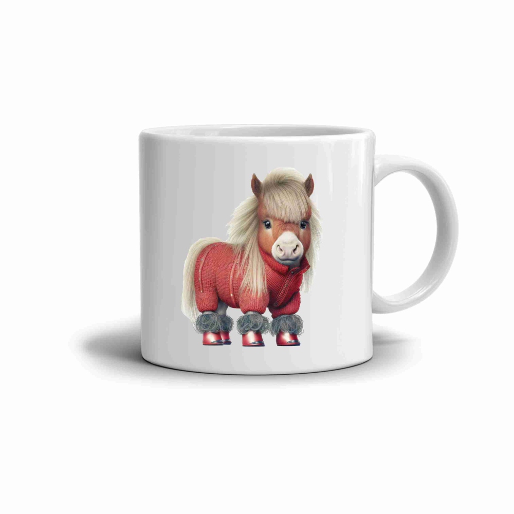 Fehér kerámia bögre 330ml képpel - póni pulóverben