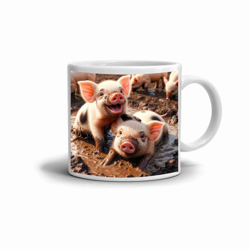 Fehér kerámia bögre 330ml képpel - malac móka