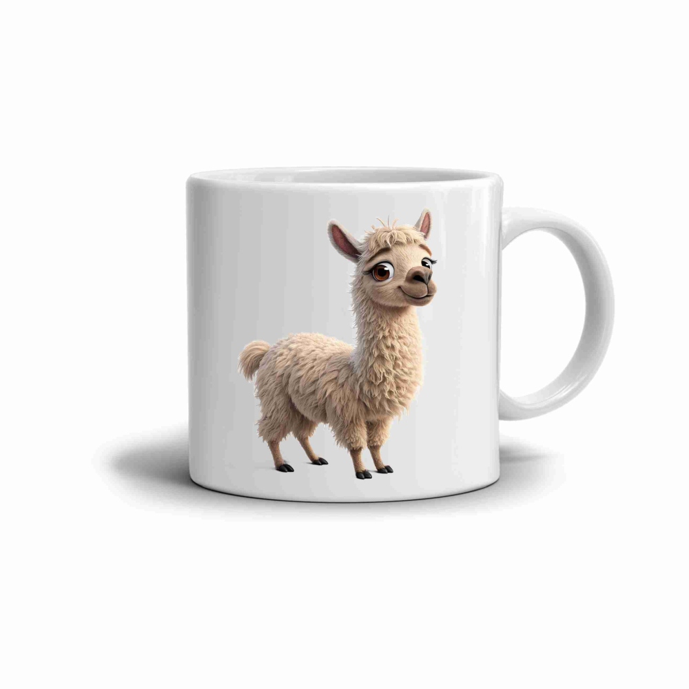 Fehér kerámia bögre 330ml képpel - barátságos láma