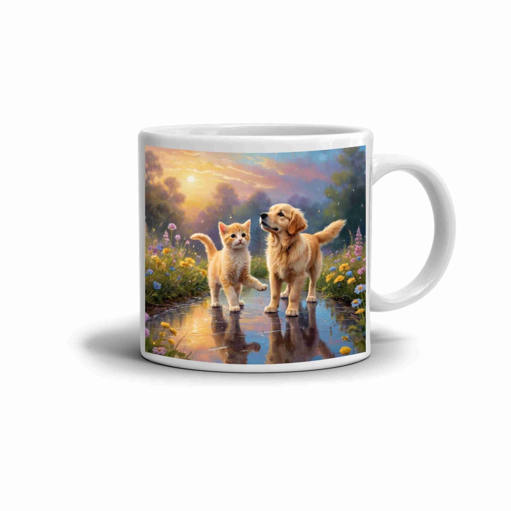 Fehér kerámia bögre 330ml képpel - barátság a réten