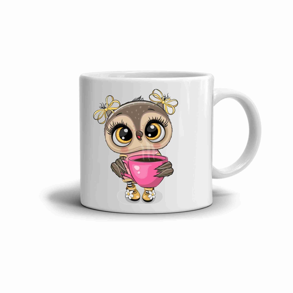 Fehér kerámia bögre 330ml képpel - aranyos bagoly