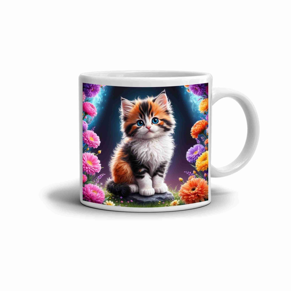 Fehér kerámia bögre 330ml képpel - aranyos cica 3