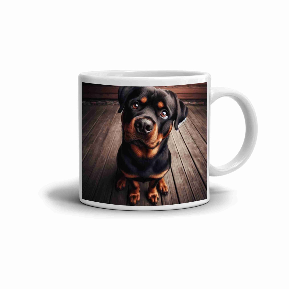 Fehér kerámia bögre 330ml képpel - aranyos rottweiler