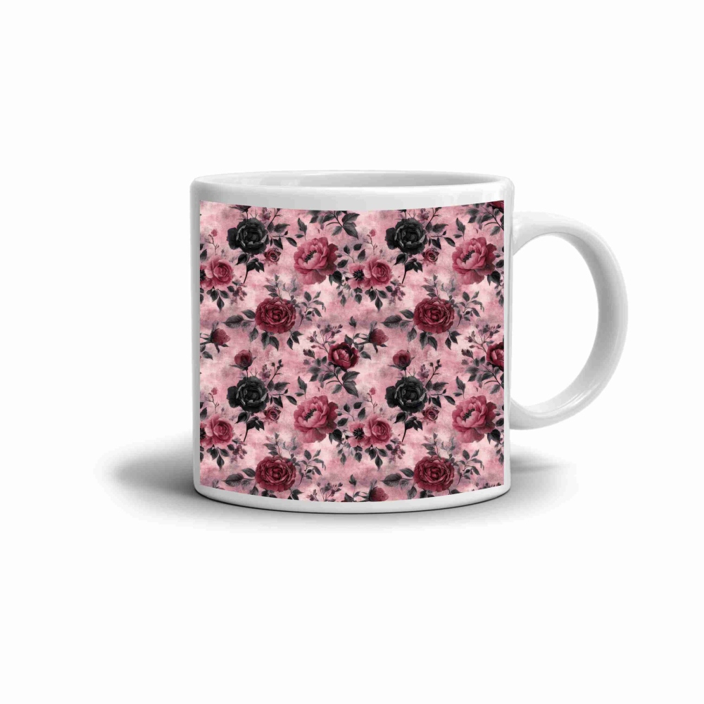 Fehér kerámia bögre 330ml képpel - rózsaszín elegancia