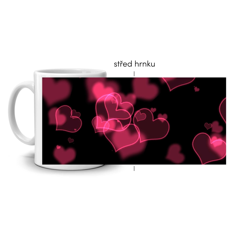 Fehér kerámia bögre 330ml képpel - rózsaszín szívek