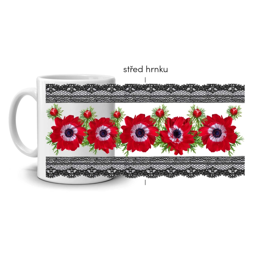 Fehér kerámia bögre 330ml képpel - csipkés szellőrózsák