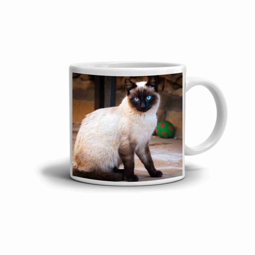 Fehér kerámia bögre 330ml képpel - Sziámi macska