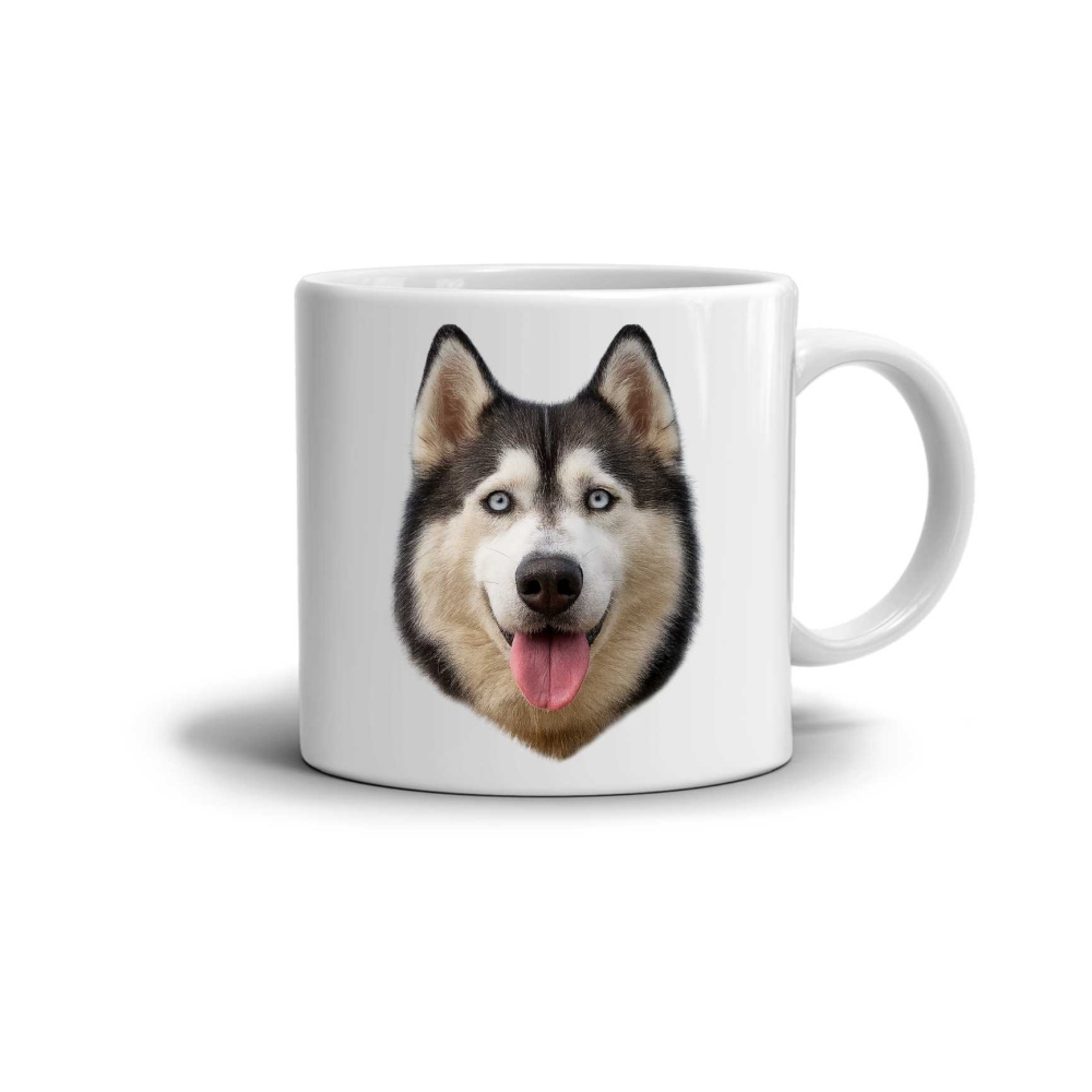 Fehér kerámia bögre 330ml képpel - Szibériai husky 1