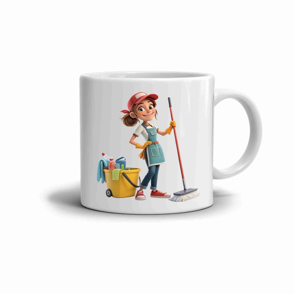 Fehér kerámia bögre 330ml képpel - takarítónő