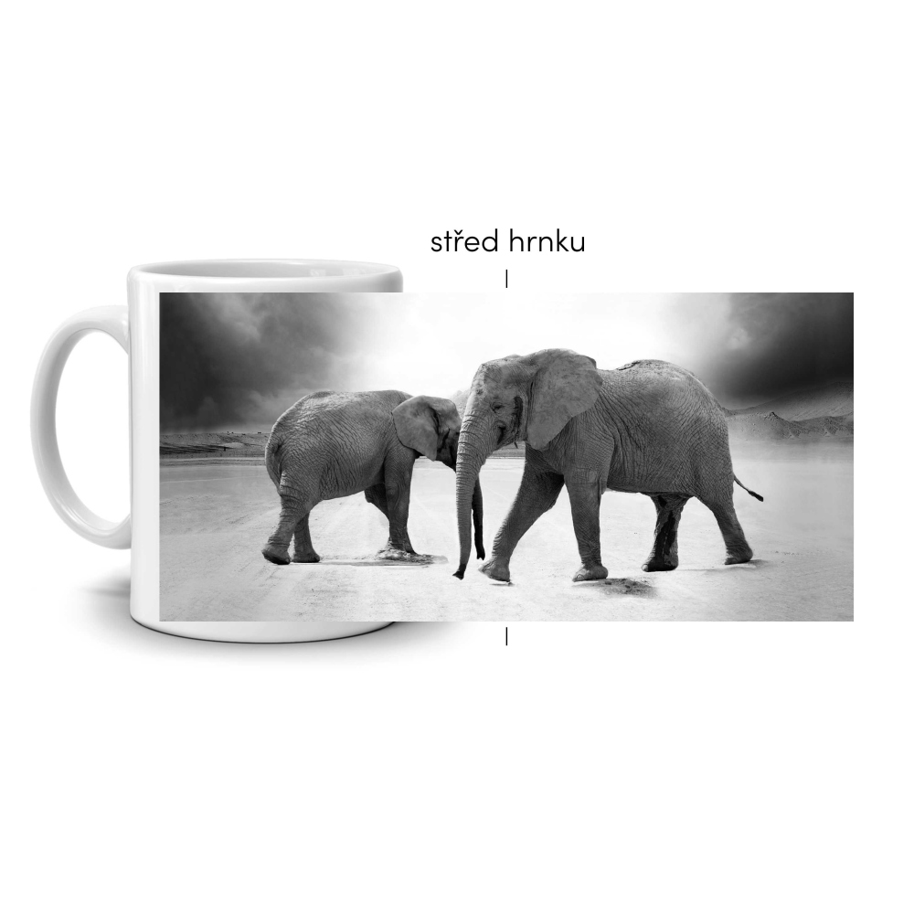 Fehér kerámia bögre 330ml képpel - elefánttalálkozó
